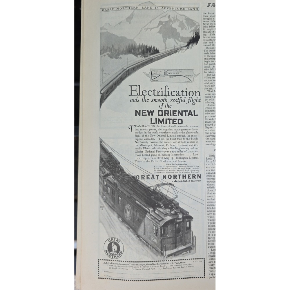 Great Northern Railway New Oriental Limited Electrification 1927 Print Ad